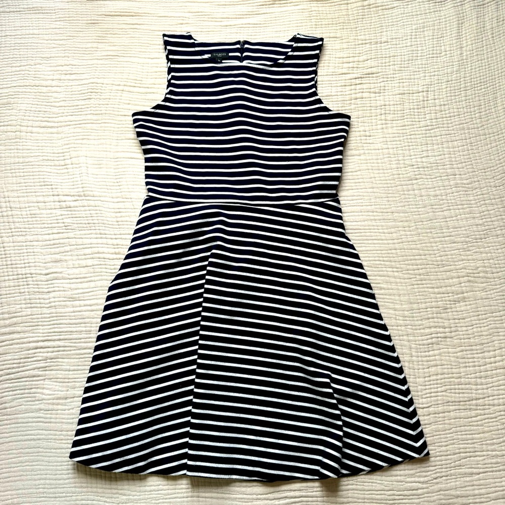Talbots Striped Sleeveless Skater Dress Fit and Flare Nautical Classic Large